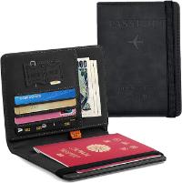 Hueapion パスポートケース スキミング防止 パスポートカバー 多機能収納ポケット パスポート カードケース ラベルウォレット 高級PUレザー 軽量 コンパクト おしゃれ 海外旅行 旅行用品 透明パスポートカバー付き (ブラック)